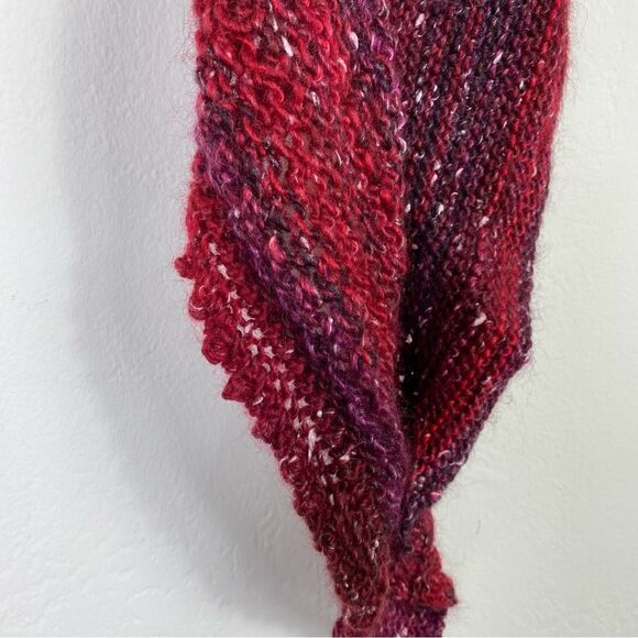 Handmade Red Burgundy Knit Crochet Shawl Wrap Sweater - Picture 6 of 6